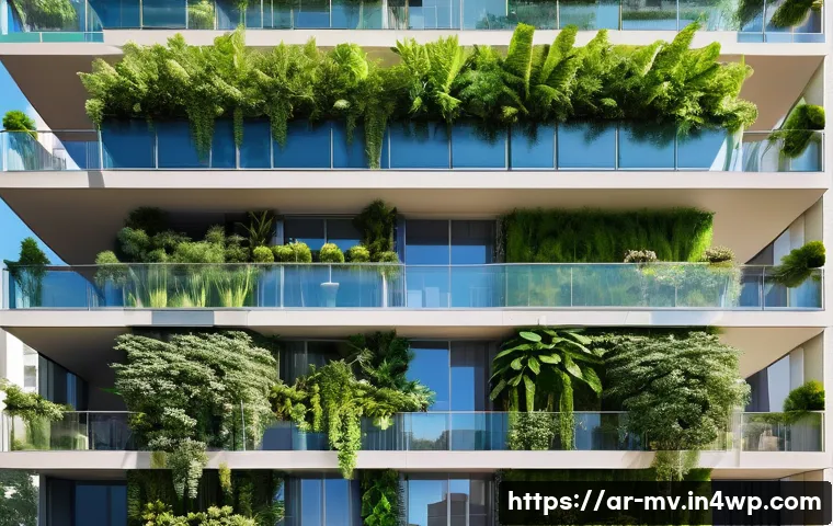 수직 숲 건물의 건축 기술 혁신 - A modern urban building facade transformed into a vibrant vertical forest in an Arabic cityscape, fe...