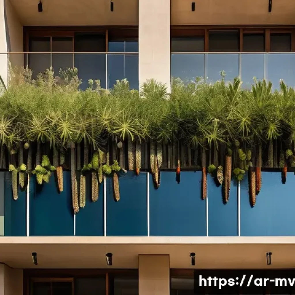 수직 숲 건물의 조경 디자인 원칙 - A modern vertical building facade in a hot, dry Middle Eastern city, decorated with drought-resistan...