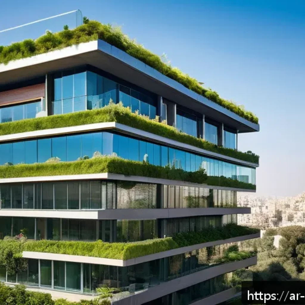 수직 숲 건물의 브랜드 가치 - A modern sustainable building in an urban Middle Eastern cityscape, featuring lush vertical gardens ...