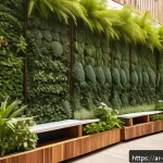 수직 숲 건물의 친환경 건축 자재 - A vibrant urban vertical garden wall in a Middle Eastern city, showcasing lush greenery with a varie...