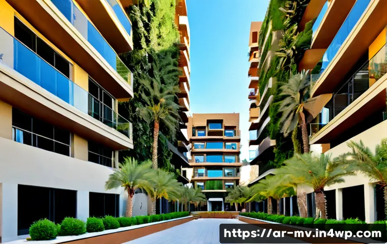 Home 14 수직 숲 건물의 물리적 환경 조성 - Photorealistic architectural exterior of a contemporary vertical forest residential tower in a moder...