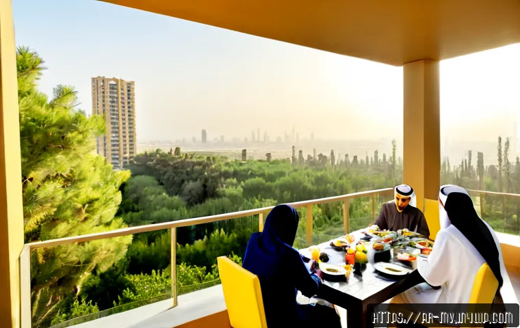 수직 숲 건물의 생활 방식 변화 - Photorealistic modern vertical forest apartment tower in a sunlit Gulf city, lush trees and cascadin...