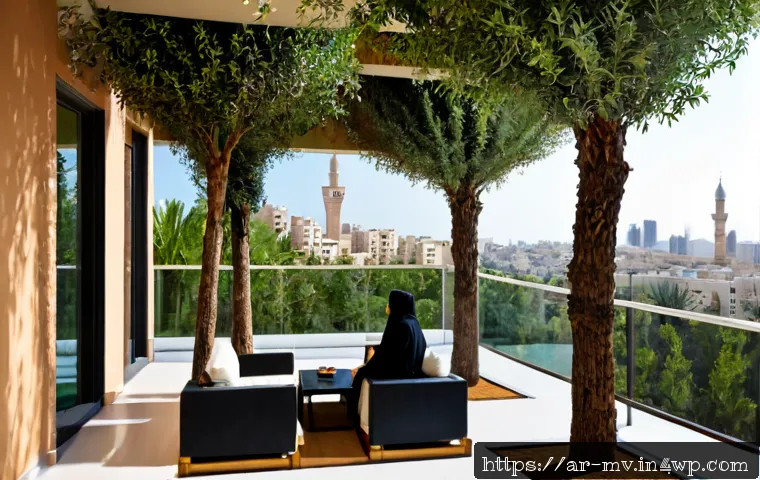 수직 숲 건물의 다양한 활용 사례 - Photorealistic modern vertical forest residential tower in a sunlit Gulf city, balconies densely pla...