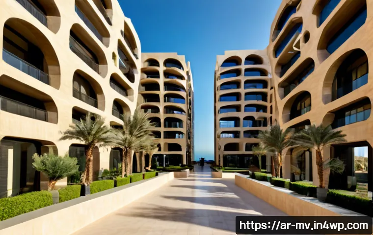 수직 숲 건물의 지역 특성 반영 - Photorealistic vertical forest residential tower in a Gulf Arab coastal city, terraced balconies fil...